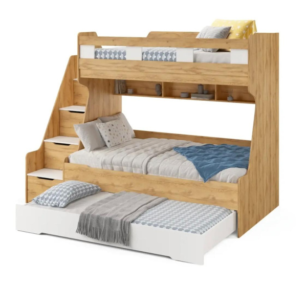 Кровать РУМ 120х200 (корпус дуб золотистый + фасады белые)