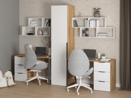 Комплект для 2 школьников Брайт Золотистый (2 стола + пенал + 2 полки Юниор) от Династия Kids