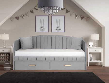 Мягкая кровать Слайт Дуга полоса 90х200 (велюр Тедди) от Династия Kids