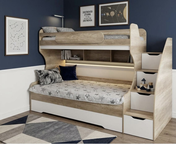 Двухъярусная кровать БИГ 90х200 (дуб сонома + белый) от Династия Kids