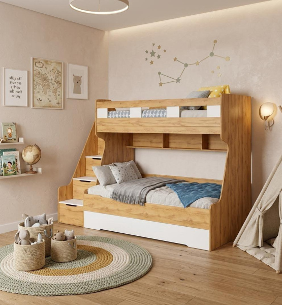 Кровать РУМ 120х200 (корпус дуб золотистый + фасады белые)