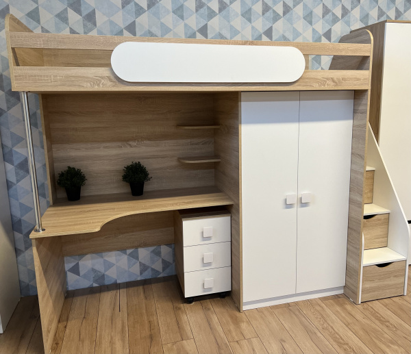 Кровать-чердак Колледж-2 дуб сонома+белый 80х200  от Династия Kids