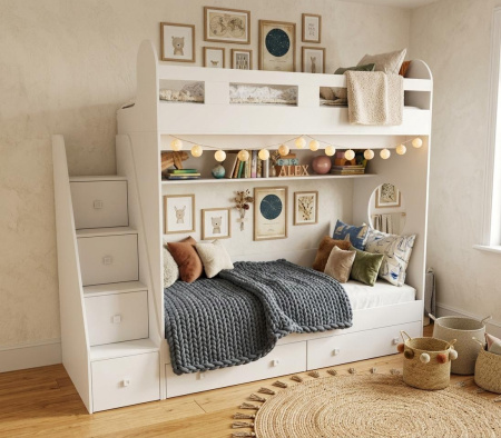 Двухъярусная кровать Юниор-1 (цвет белый) 190х80 от Династия Kids