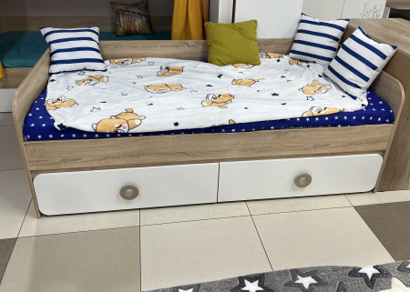 Кровать 190х90 коллекции Юниор 6.1 (дуб сонома+белый) от Династия Kids