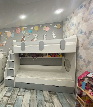 Двухъярусная кровать Фортуна (серебро + белый) 180х80 от Династия Kids