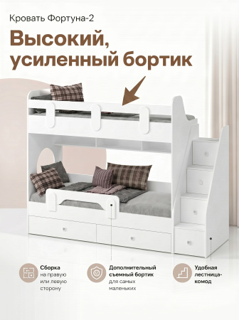 Кровать двухъярусная Фортуна-2 (дуб сонома + белый) 180х80 от Династия Kids
