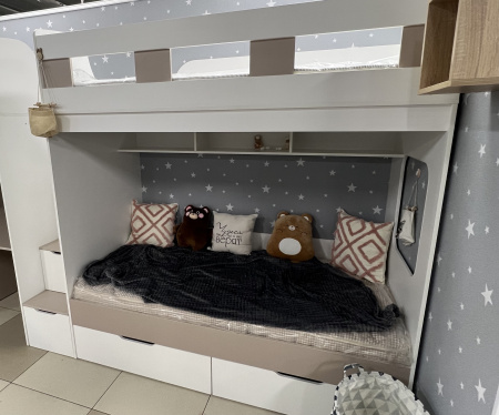 Кровать Квартет + кровать Дабл (велюр + белый) 190х90