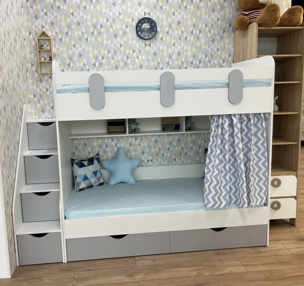 Двухъярусная кровать Фортуна (серебро+белый) 180*80 от Династия Kids