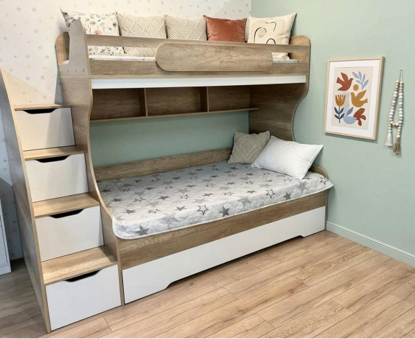 Двухъярусная кровать БИГ 90х200 (дуб сонома + белый)