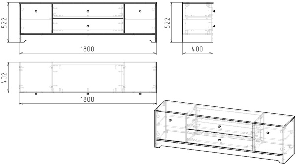 Тумба-комод 180 см Норд 1 (дуб каньон+белый)  от Династия Kids