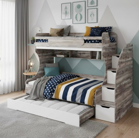 Двухъярусная кровать БИГ 90х200 (дуб сонома + белый) от Династия Kids