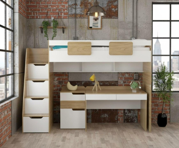 Комплект мебели: кровать-чердак Мозаика + Стол Мозаика + Тумба