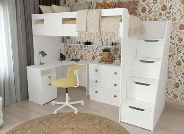 Комплект мебели: кровать-чердак Мозаика-2 + стол Умка + комод Умка 
