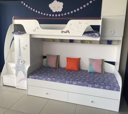 Двухъярусная кровать коллекции Модница (левая). Верх 190х80, низ 190х90  от Династия Kids