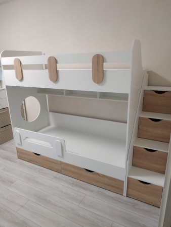 Кровать 2-х ярусная Фортуна (дуб сонома + белый)  от Династия Kids