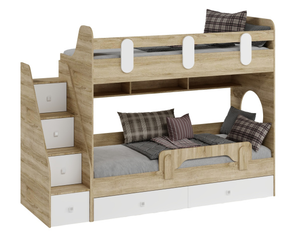 Кровать двухъярусная Фортуна-2 (дуб сонома+белый) 180*80 со съемным бортиком 