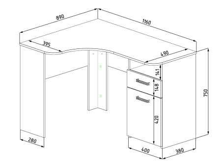 Стол угловой 116 см Гранд  от Династия Kids