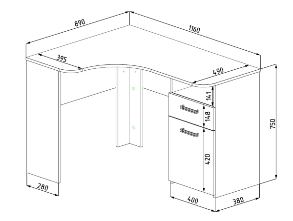 Стол угловой Твой Стиль 1160 мм от Династия Kids