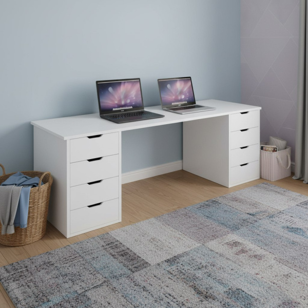 Стол Дуэт 2000 мм (белый) две тумбы. Столешница 22 мм от Династия Kids