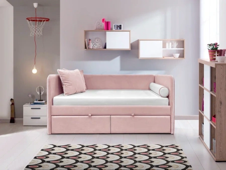 Мягкая кровать Эрмика 160х80 (велюр Тедди 324 розовый) от Династия Kids