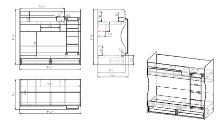 2-х ярусная кровать Омега 190х80 (лестница белая). Со съемным нижним бортиком   от Династия Kids