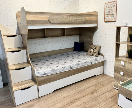 Кровать двухъярусная Биг 120х200 (дуб каньон + белый) универсальная от Династия Kids