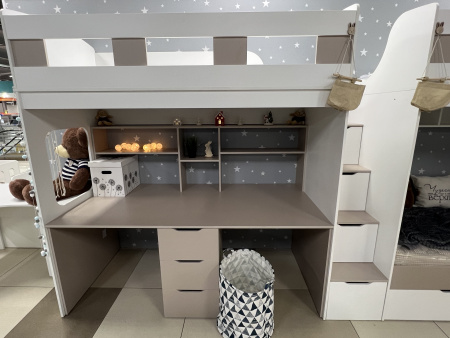 Кровать 3-х ярусная Квартет + стол для 2 детей (цвет белый)