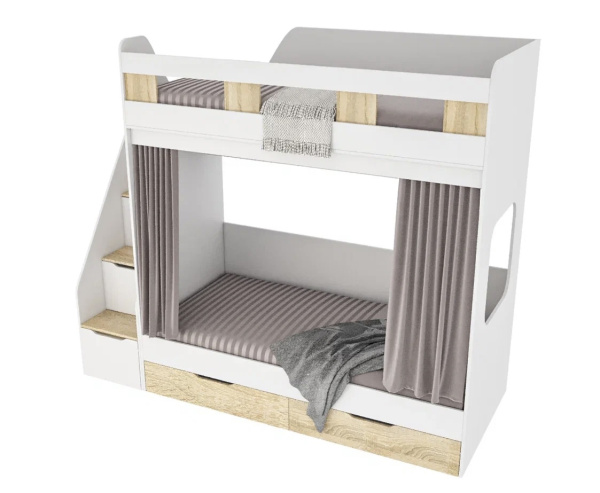 Двухъярусная кровать Твинс 190х90 (дуб сонома + белый) от Династия Kids