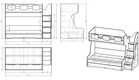 Кровать 2-х ярусная Мега Премиум 120х200 от Династия Kids