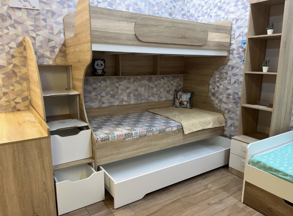 Кровать Биг (дуб сонома + белый) 200х90 от Династия Kids