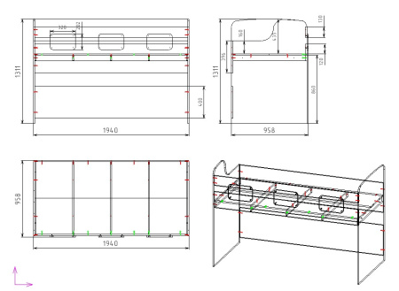 Кровать двухъярусная Городок (дуб сонома + белый) от Династия Kids