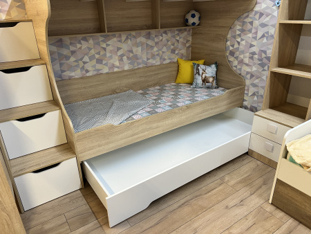 Кровать 3-х ярусная Биг (дуб сонома + белый) 200х90 от Династия Kids