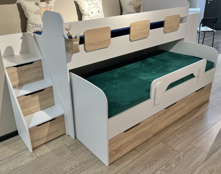 Кровать двухъярусная Городок (дуб сонома + белый) от Династия Kids