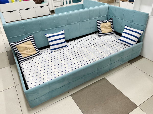 Угловая кровать Бонни 90х200 (унивесральный угол). Велюр Тедди 335