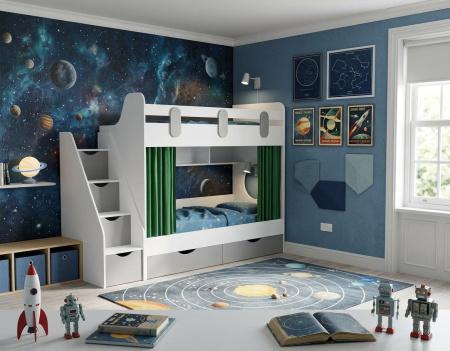 Кровать 2-х ярусная Фортуна 180х80 (велюр + белый) от Династия Kids