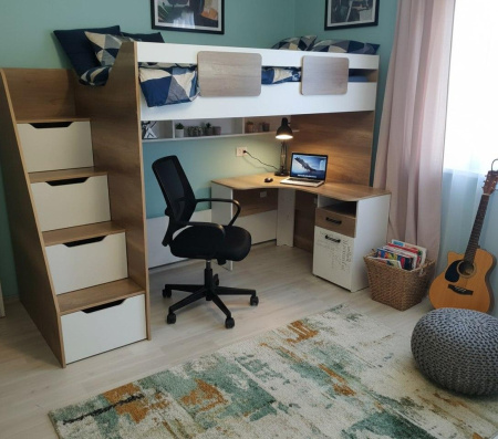 Кровать-чердак 200х90 коллекции Лайт Лофт (дуб каньон + белый) от Династия Kids