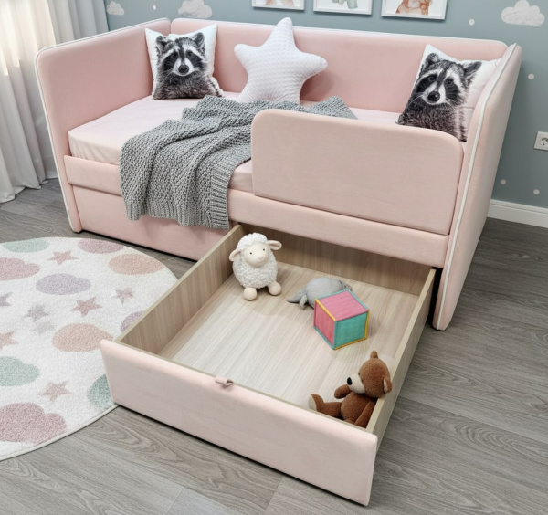 Мягкая кровать Эрмика 80х190 (велюр Тедди 325) от Династия Kids