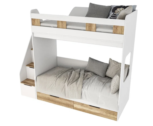 Двухъярусная кровать Твинс 190х90 (дуб каньон + белый) от Династия Kids