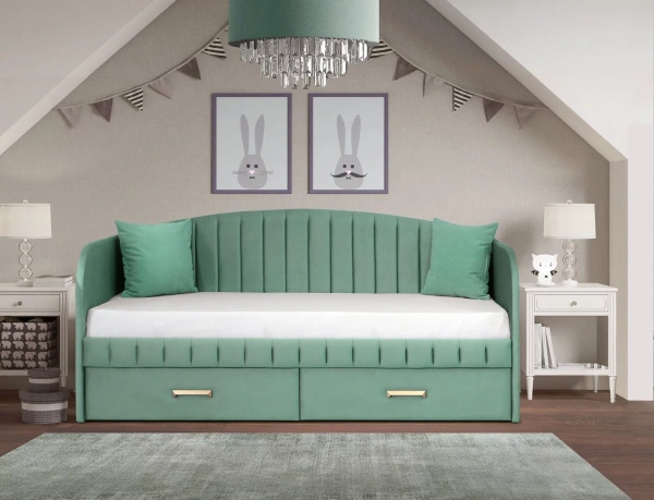 Мягкая кровать Слайт полоса Дуга 80х160 (велюр Тедди)