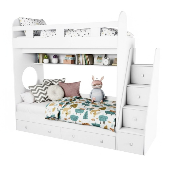Двухъярусная кровать Юниор 1 (цвет белый) 190х80 от Династия Kids