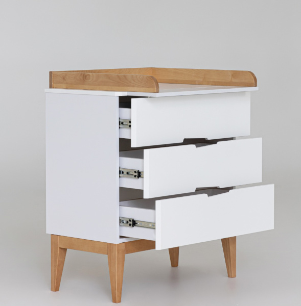 Комод Mиа белый/дерево (со съемным пеленальным столом) от Династия Kids
