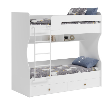 2-х ярусная кровать Омега 190х80 (лестница белая). Со съемным нижним бортиком   от Династия Kids