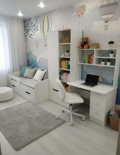 Стол коллекции Умка + стеллаж Мозаика + кровать Двушка