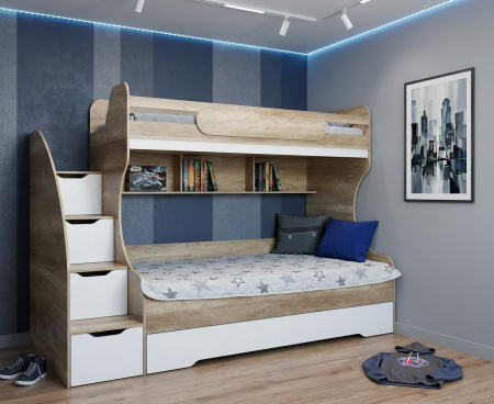 Кровать БИГ 120х200 (дуб золотистый + белый) от Династия Kids