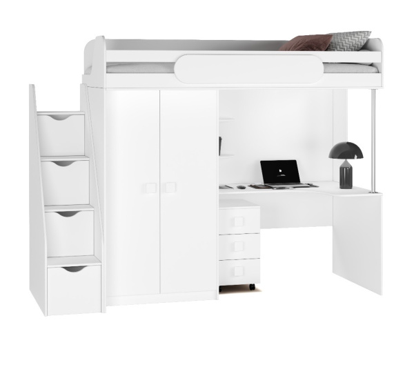 Кровать-чердак Колледж-2 (цвет белый) 200х90  от Династия Kids