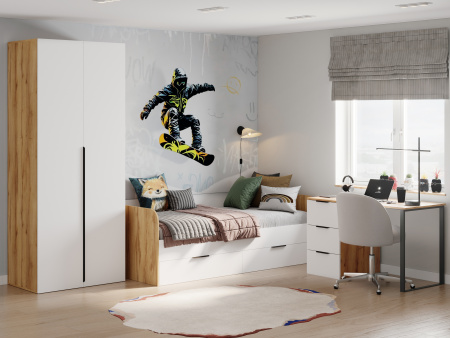 Шкаф 2-х дверный коллекции Брайт (внутри штанга + полки) от Династия Kids