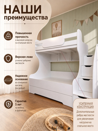 Кровать двухъярусная БИГ (цвет белый) 200х120 от Династия Kids