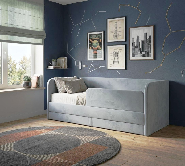 Мягкая кровать Nepos 200х90 (с бортиком и ящиком). Велюр Velutto - 5 цветов в продаже!